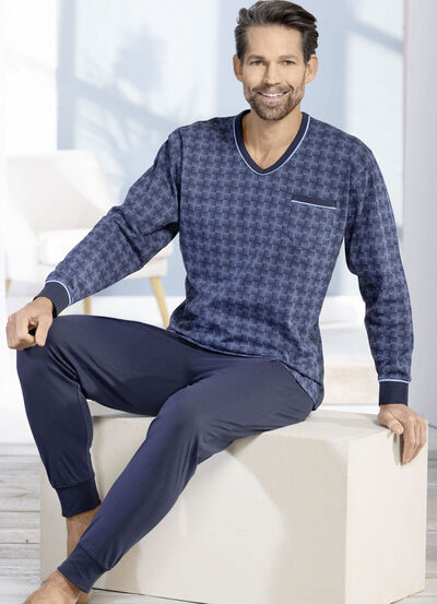 Schlafanzug mit V-Ausschnitt und Bündchenabschlüssen 