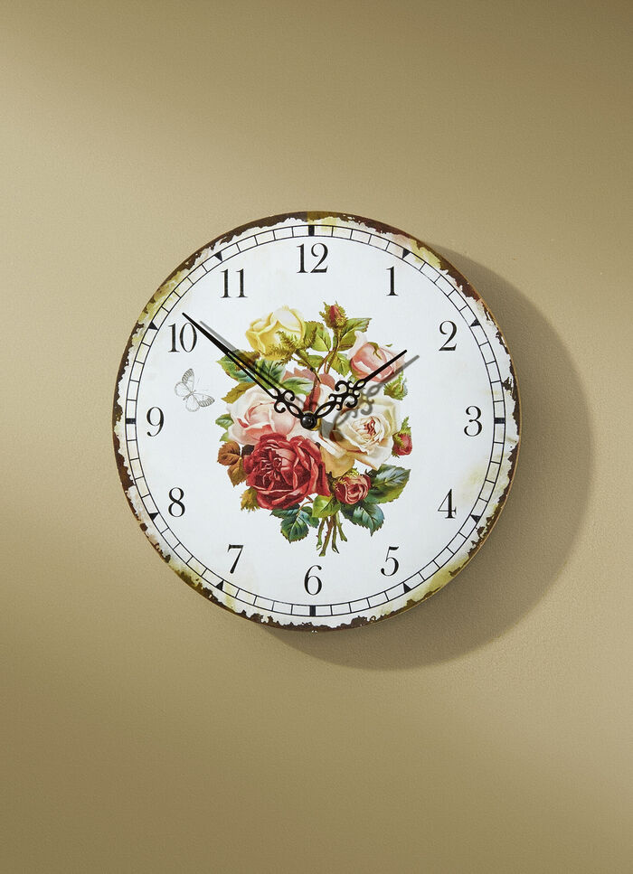Wanduhr mit romantischem Rosen-Motiv 