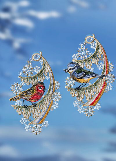 Fensterbilder aus echter Plauener Spitze, 2er-Set 