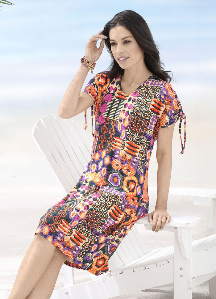 Laurina Kleid mit farbbrillantem Druckdessin und kurzen Ärmeln 