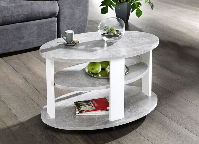 Couchtisch auf Rollen BETON-WEISS