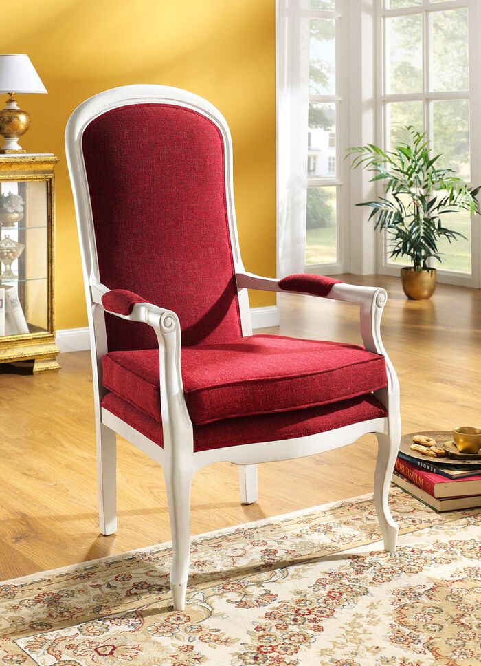 Armlehnensessel mit losem Sitzkissen WEISS-ROT