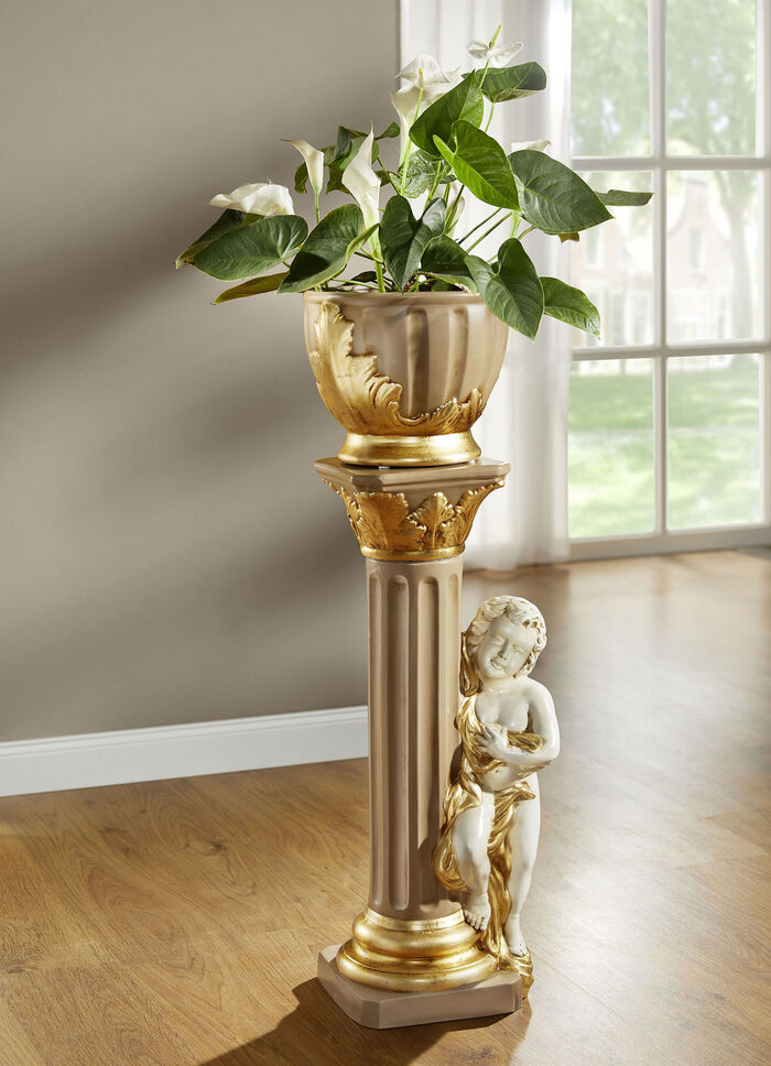Handbemalte Säule mit Übertopf BEIGE-GOLD