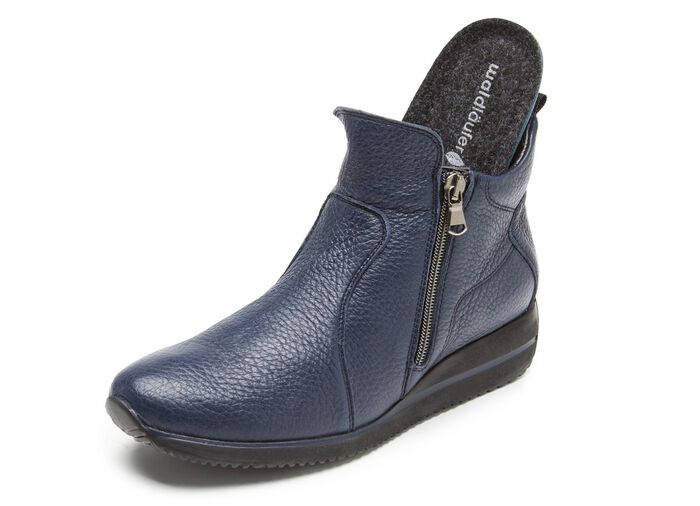 Waldl&auml;ufer, bequeme Damen-Stiefeletten, Weite H, aus Hirschleder MARINE