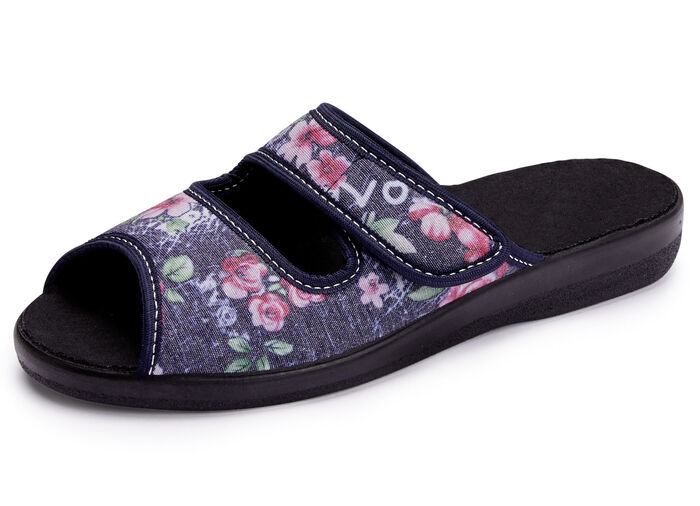 Zweierpack, klassische Damen-Hausschuhe, Weite H, mit Klettverschluss 1X BLAU, 1X ROT