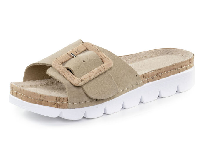 ELENA EDEN, trendige Damen-Pantoletten, aus Leder SAND