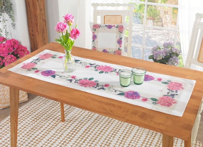 Tisch- und Raumdekoration mit Hortensien-Motiv SEKT-BUNT