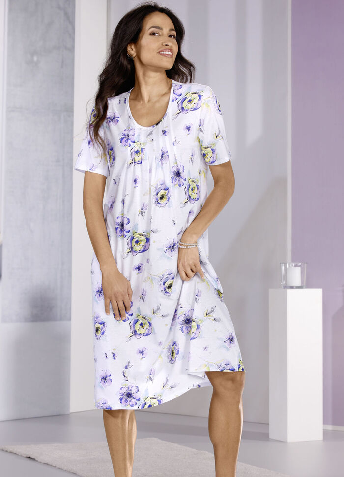 Nachthemd, knielang mit tollem Druck und raffinierter Faltenlegung 