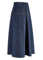 Jeans-Rock mit kontrastfarbenen Teilungsn&auml;hten DUNKELBLAU