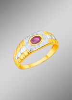 Massiver Partnerring mit 14 Diamanten und echtem Rubin 