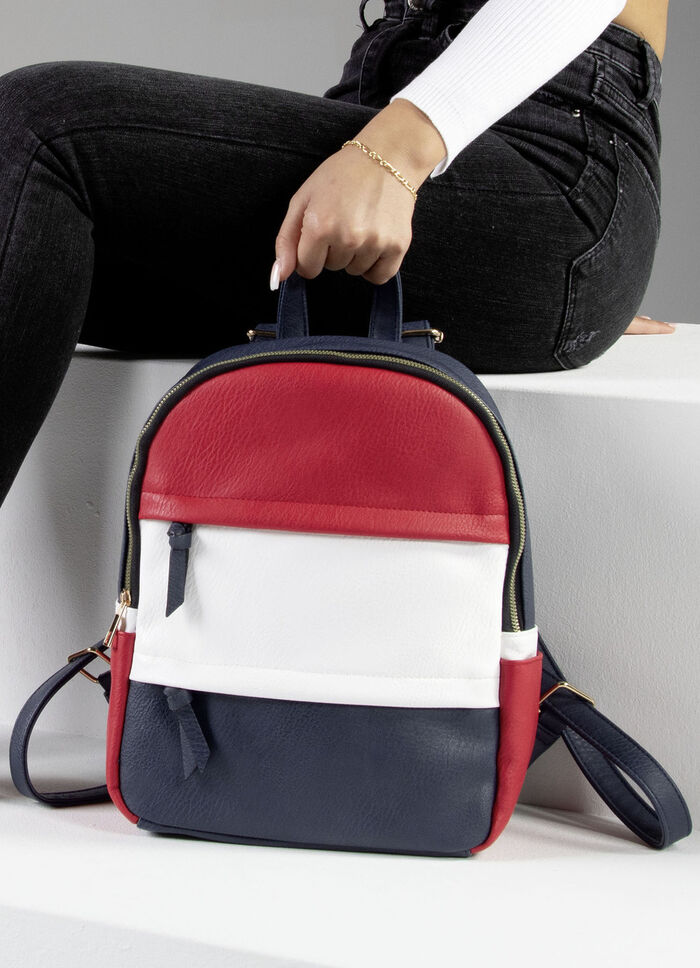 Rucksack in Color-Blocking-Optik MARINE-ROT-WEISS