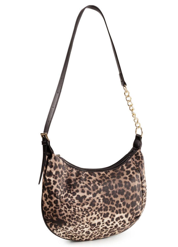 Tasche, Damen, mit verstellbarem Umhängeriemen mit Ketten-Detail BRAUN-SCHWARZ