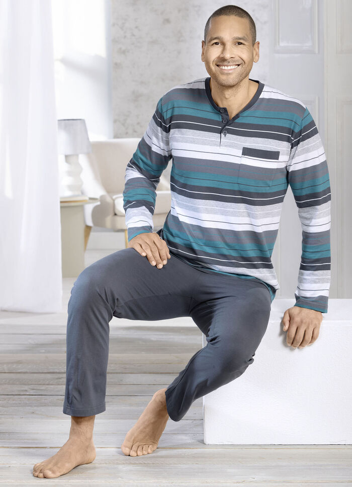 Schlafanzug mit Knopfleiste und offenen Abschlüssen 