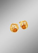 Strahlende Ohrstecker mit echt Bernstein und synth. Zirkonia 