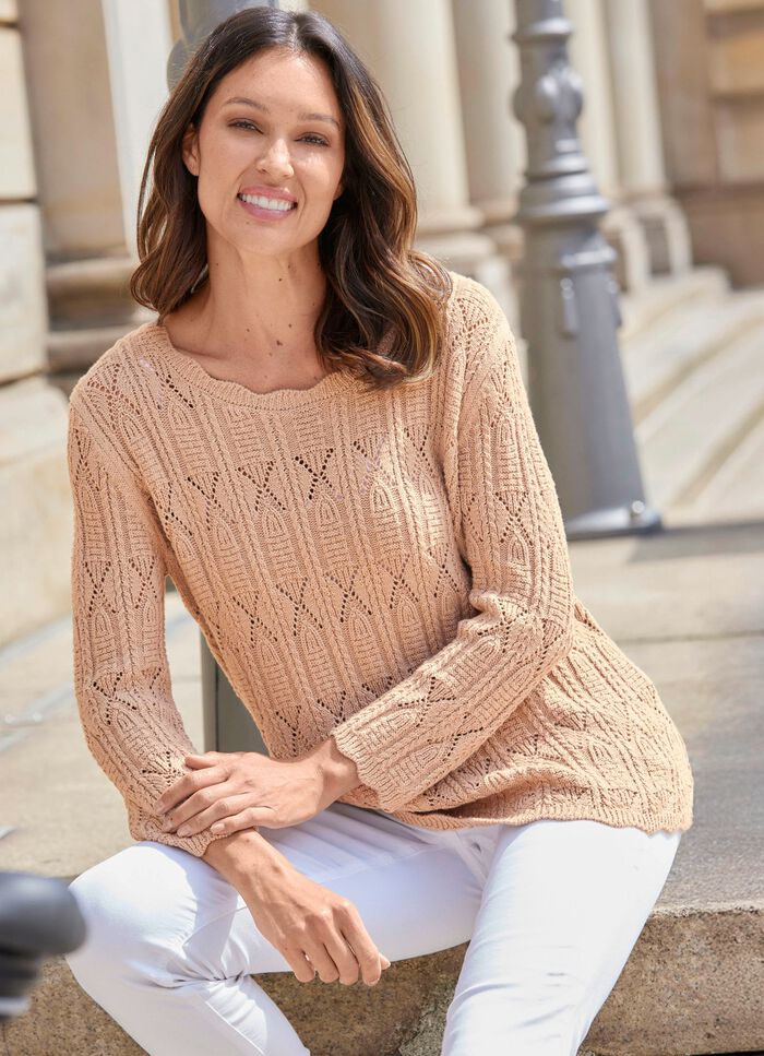 Pullover im Mustermix und mit Wellenabschl&uuml;ssen 