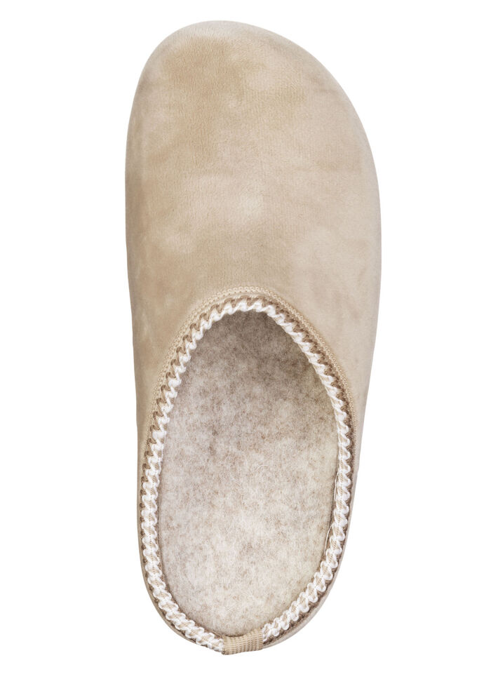 Laurina, klassische Damen-Hausschuhe, Weite G, mit gemusterter Bordüre BEIGE