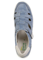 ELENA EDEN, sommerliche Damen-Slipper, Weite H, mit herausnehmbarem Fu&szlig;bett BLAU-ECRU