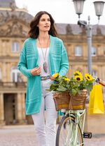 Long-Strickjacke in Struktur- und Ajourmustermix AQUA