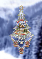 Fensterbild Baum mit Kirche aus Plauener Spitze 