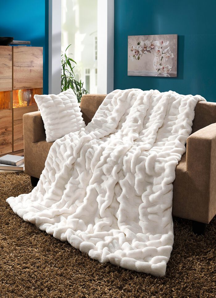 Sanfte, edle Webpelz-Felldecke Premium und Kissenbezug 