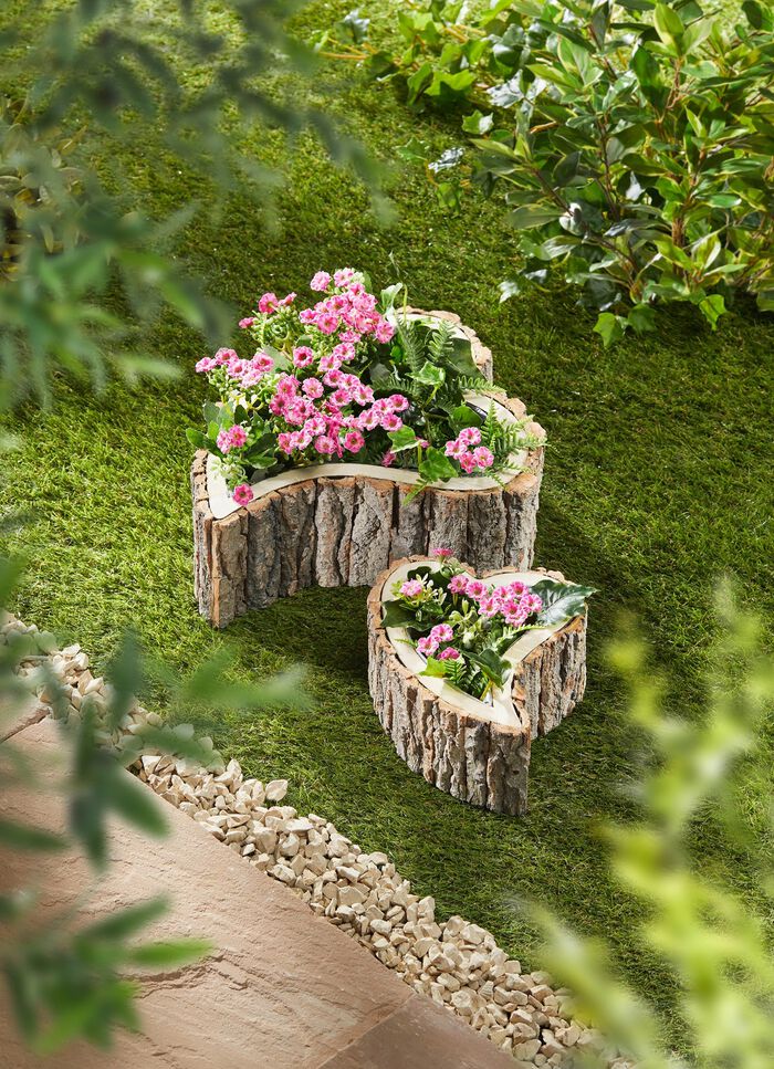 Pflanzherzen aus Holz, 2er-Set  