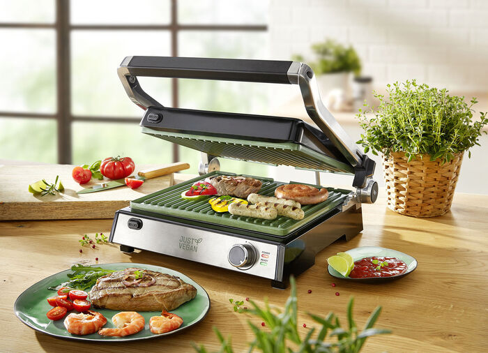 Kontaktgrill mit innovativer, pflanzenbasierter Ceravegan-Keramik-Antihaftbeschichtung 