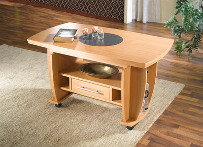 Couchtisch auf Rollen mit Stein-Optik-Einlage 