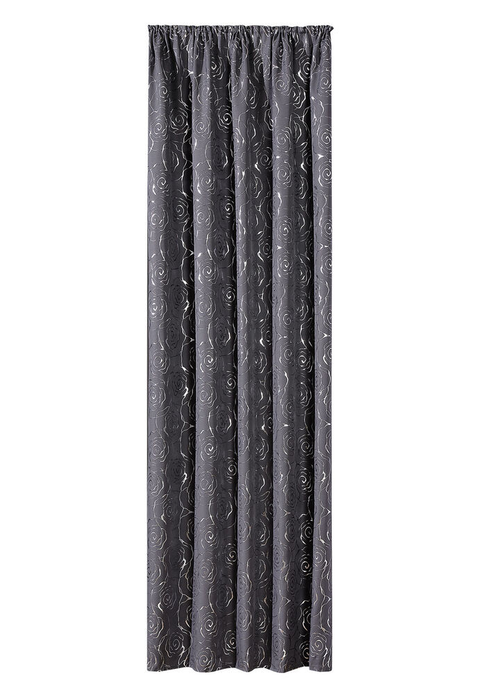 Übergardine mit hübschem Rosen-Dessin GRAU-SILBER