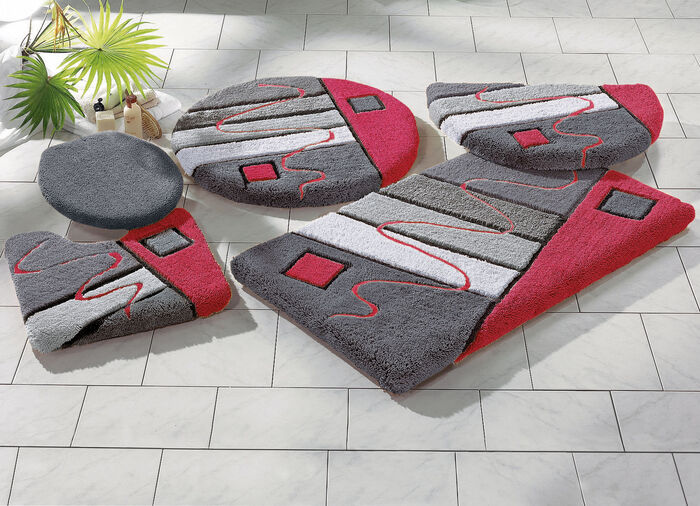 Handgearbeitete Badgarnitur in harmonischen Farbtönen GRAU-ROT