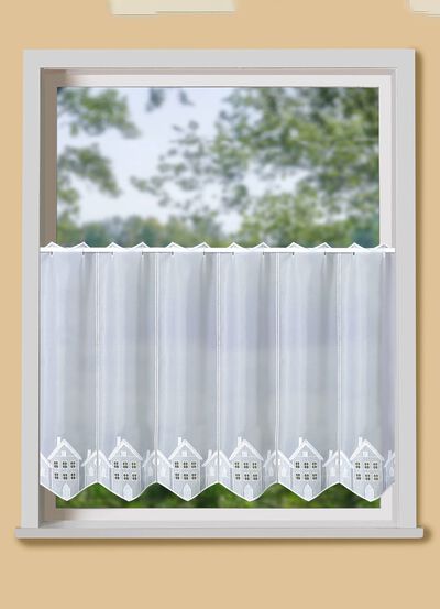 Kleinfenster-Store mit hochwertiger Plauener Stickerei 