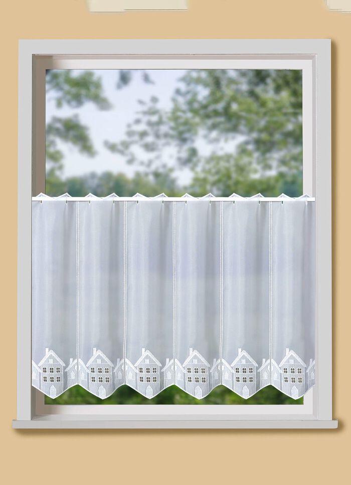 Kleinfenster-Store mit hochwertiger Plauener Stickerei 