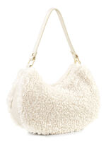 Laurina Tasche aus kuscheligem Teddy-Plüsch und genarbtem Kalbleder ECRU