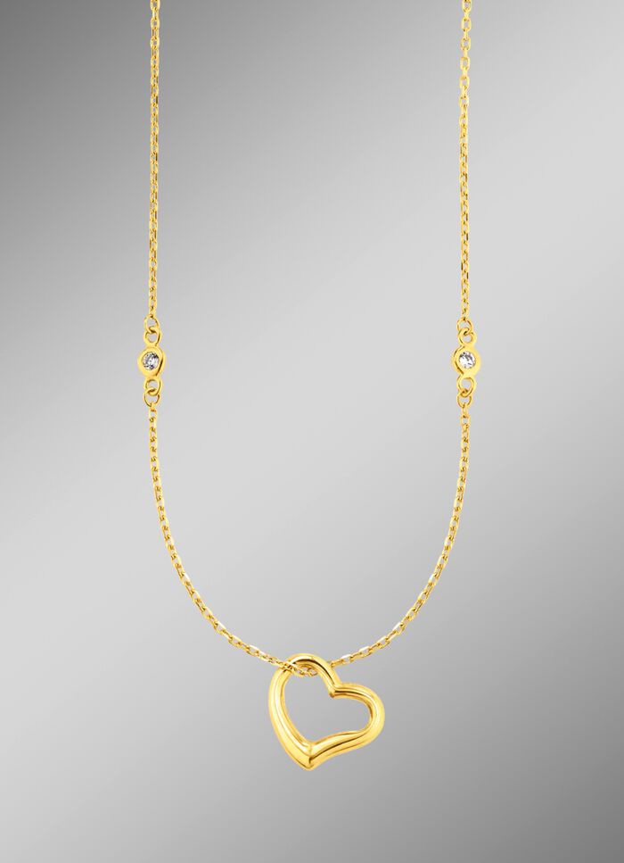 Herz-Anh&auml;nger mit synth. Zirkonia und Ankerkette 