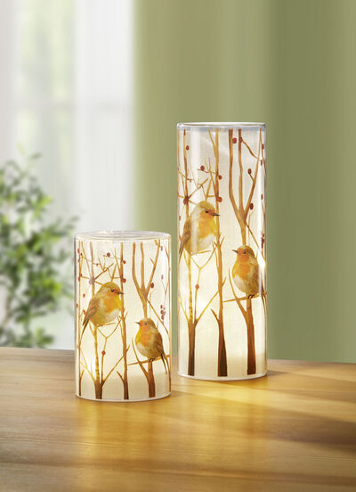 LED-Windlicht mit Rotkehlchen-Motiv, 2er-Set 