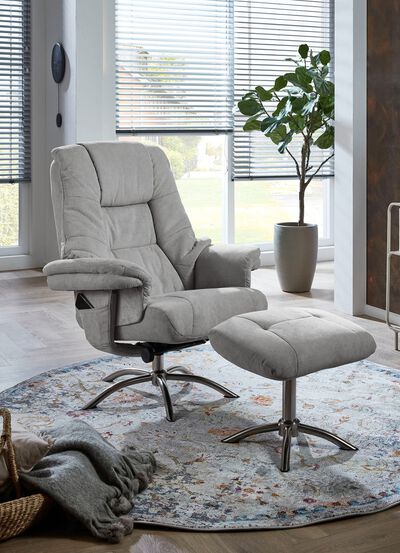 Relax-Sessel mit Hocker und Gestell aus Metall 