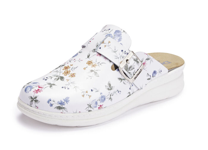 ELENA EDEN, klassische Damen-Clogs, Weite H, mit herausnehmbarem Fußbett WEISS-BUNT