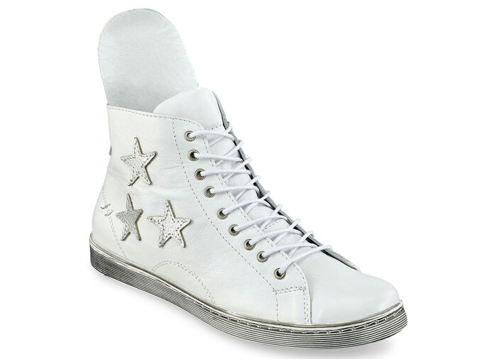 Andrea Conti Schn&uuml;r-Stiefelette aus Rind-Nappaleder WEISS-SILBER