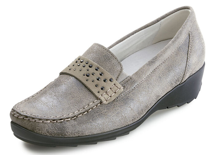 Waldl&auml;ufer Mokassin-Slipper mit glamor&ouml;sen Glitzersteinchen TAUPE
