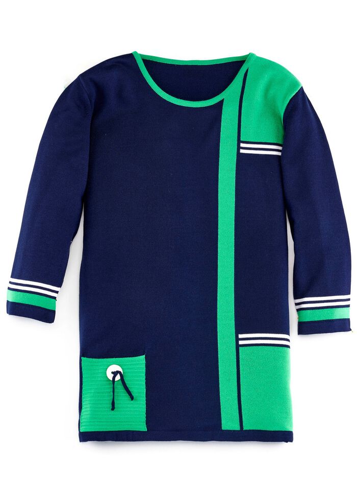 Pullover mit dekorativen Kontrasten MARINE-GRÜN-WEISS