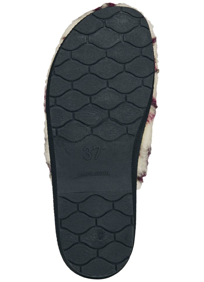 Pantoffel aus bedrucktem Pl&uuml;schmaterial ECRU-ROT