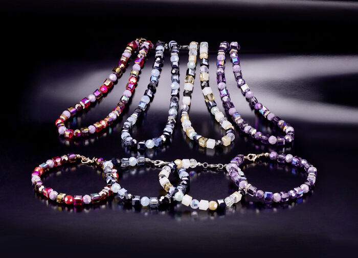 Schmuck-Set mit Kristallsteinen, 2-teilig ROT-LAVENDEL