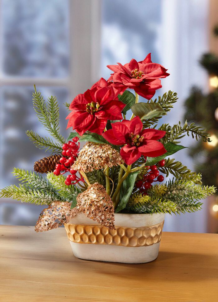Poinsettia-Arrangement in Schale 
