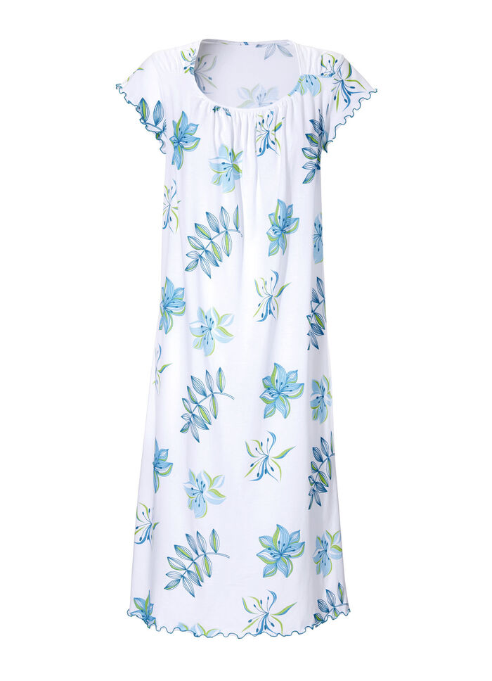 Nachthemd, Kurzarm mit Rundhals WEISS-TÜRKIS