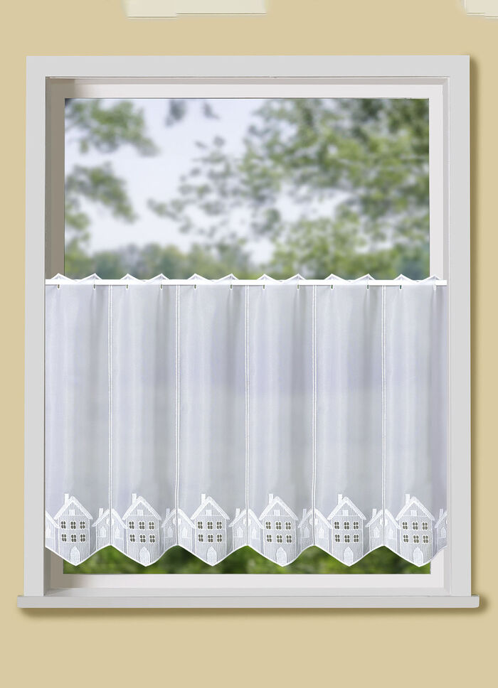 Kleinfenster-Store mit hochwertiger Plauener Stickerei 