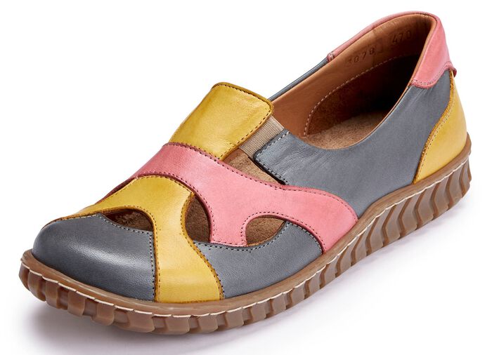 Gemini Slipper aus Rind-Nappaleder GRAU-GELB-LACHS