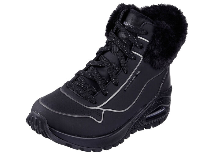 SKECHERS, gefütterte Damen-Boots, Winterschuhe, mit flauschigem Plüschkragen SCHWARZ