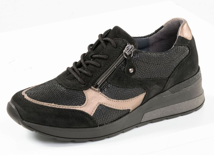 Waldl&auml;ufer, bequeme Damen-Sneaker, Weite H, mit herausnehmbarem Fu&szlig;bett SCHWARZ-BRONZE