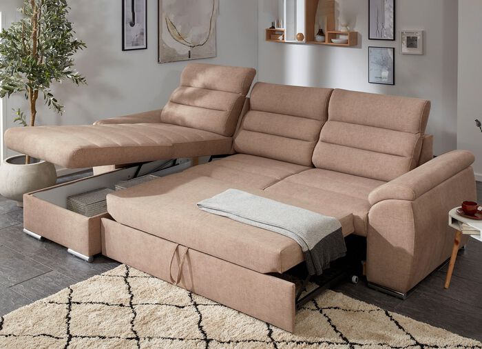 Polsterm&ouml;bel mit Bettfunktion und Kopfteilverstellung BEIGE