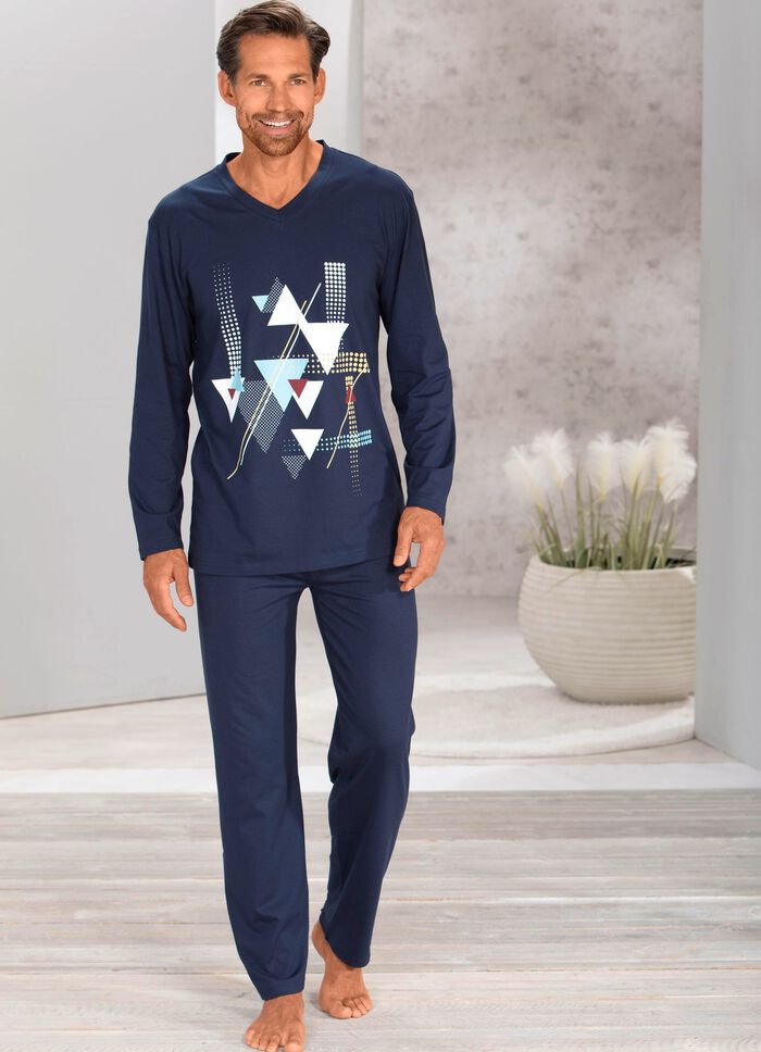 Schlafanzug mit V-Ausschnitt und offenen Abschl&uuml;ssen 