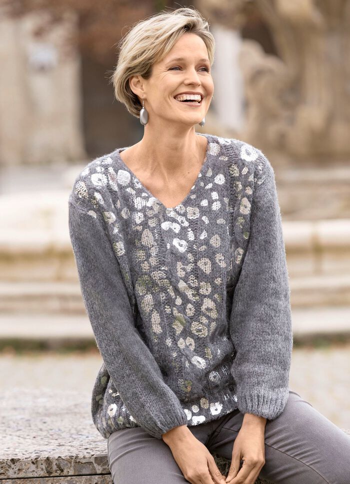 Pullover mit glänzendem Foliendruck GRAU-SILBERFARBEN